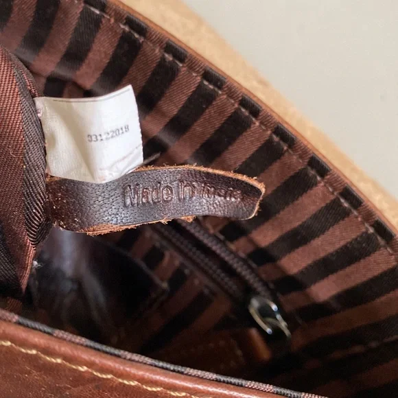 Jack Georges Savio Horseshoe Crossbody Bag Buffalo Leather Brown Cream - Picture 9 of 11